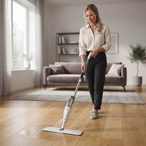 Dual-Drive System Eco-Friendly Microfiber Spray <b>Mop</b> with Self-Wringer Telescopic Handle Refillable 701ml Capacity <b>Floor</b> <b>Cleaner</b> - Product Image 2