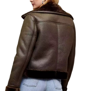 Chaqueta de Mujer Estilo Racer de Piel Sintética, Color Sólido, Cierre de Cremallera, Forro de Sherpa, Cuello Camisero, Ropa de Abrigo para Otoño e Invierno, Corte Regular - Product Image 5