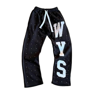 Wholesale Custom Trousers Embroidered Logo Loose Vintage Streetwear Men's Rhinestones <b>Flared</b> Sweatpants Stacked Joggers Trousers - Product Image 1