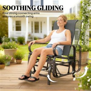 Set di Due Sedie a Dondolo Scorrevoli Grigie per Esterni, Ideali per Patio e Cortile - Product Image 3
