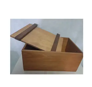 Kotak kayu kenari gelap dengan tutup Drop In dan pegangan kotak hadiah Tote kayu peti penyimpanan buku catatan untuk kotak paket bambu kayu