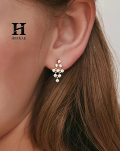 Elegant Cluster Lab Grown Diamond Drop <b>Earrings</b> 14K <b>Gold</b> Geometric Diamond <b>Dangle</b> <b>Earrings</b> for Women Diamond Bridal Jewelry - Product Image 1