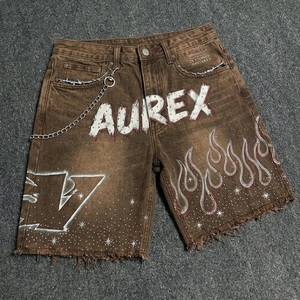 <b>Men's</b> Custom Streetwear Cropped T Shirt Shorts Set <b>Studded</b> Acid Wash 100% Cotton Screen Printed Summer Outfit - Product Image 5
