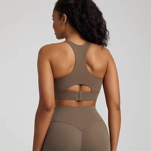 Women's Solid Color Racerback Sports <b>Bra</b> Hollow Design High Support Yoga Fitness Seamless Breathable Mesh Front Spandex/Nylon - Product Image 3
