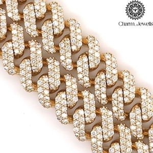 Charm_Jewells Men's 14K Gold Plated Silver Moissanite Round Brilliant Cut Link Chain <b>Statement</b> <b>Necklace</b> Hip Hop Style - Product Image 5