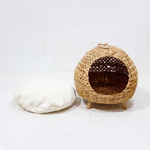 Woven Fiber Round Pet House with Carry Handle Breathable Nest for <b>Cats</b> & Dogs Indoor All Seasons Classic Waterproof - Product Image 4