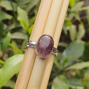 Bague d'anniversaire en argent Sterling 925 Super 7 Cabochon ovale Cacoxenite Unique perle pierre plaqué or cadeau de mariage orteil fiançailles - Product Image 1