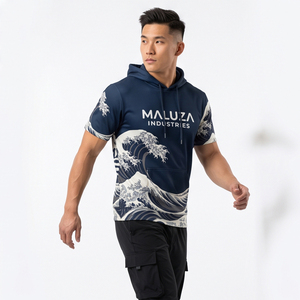 Wholesale Custom Graphic Print <b>Mens</b> <b>Short</b> <b>Sleeve</b> <b>Hoodie</b> Casual Street Style Vintage Washed Cotton Regular Fit Pocket Autumn - Product Image 5