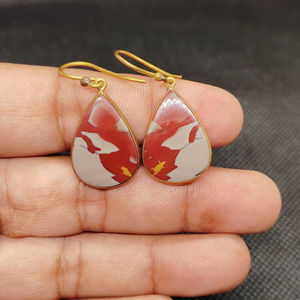 Boucles d'oreilles pendantes en jaspe Noreena, plaquées or micron, en laiton, pour mariage, fête et cadeau – Vente en gros - Product Image 1