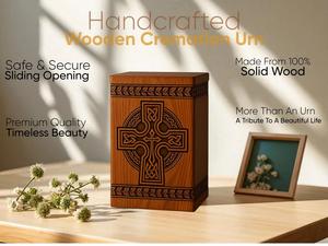 Urna celta de madera de palisandro hecha a mano, caja conmemorativa cristiana para cenizas humanas, tamaño mediano 9x5.5. - Product Image 4
