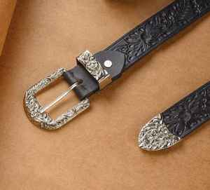 Cinturón de Cuero Genuino de Lujo con Hebilla de Diamantes de Imitación, Diseño Ligero de Dos Tonos Tejido para Hombre - Product Image 1