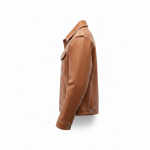 Men's Genuine <b>Leather</b> <b>Jacket</b> Turn-down Collar Workwear Style Autumn Regular Fit Solid Color Zipper Closure Windproof Casual - Product Image 6
