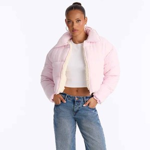 Oversize Custom Baby <b>Pink</b> OEM Women's Plus Quilted <b>Waterproof</b> Eco-Friendly Cotton Lining Hooded Puffer <b>Jacket</b> Bubble Detail - Product Image 6