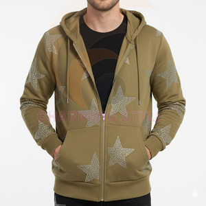 European American Cross-border Autumn Gothic 3D <b>Star</b> Rhinestone Full Sleeve Hooded Zipper <b>Design</b> High Street Trendy Loose Fit - Product Image 2