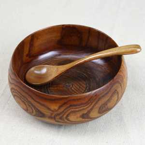 Tazón de madera con cuchara, diseño Wabi Sabi, sin recubrimiento, para servir alimentos, tazón artesanal de madera natural - Product Image 1