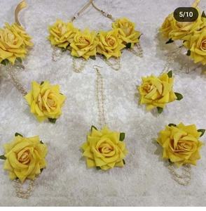 Vibrant Yellow Floral <b>Jewelry</b> Set for Haldi and Mehendi Celebrations Exquisite Handmade <b>Jewelry</b> Elegant <b>Pearl</b> Beaded Strands - Product Image 1
