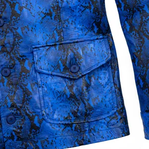 Veste en cuir véritable unisexe bleu roi à motif serpent, 4 poches, boutonnée, style trucker vintage, vêtement d'extérieur, logo personnalisé OE - Product Image 6