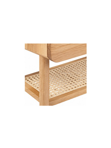 Table d'appoint minimaliste en bois massif avec étagère tressée, meuble de rangement moderne pour salon, mobilier de chambre à coucher - Product Image 6