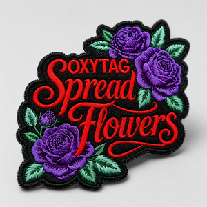 Parche Bordado Oxytag con Flores, Aplique Termoadhesivo, Forma Irregular, Rosas Púrpuras sobre Fondo Negro, Precio Económico, OEM - Product Image 4