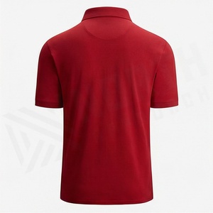 Polo en piqué rouge à manches courtes pour homme, couleur unie, tissu tricoté décontracté, coupe classique - Product Image 2