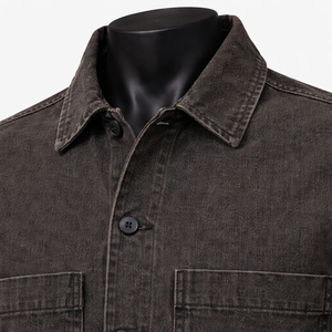 Chaqueta de Mezclilla Negra para Hombre de Alta Calidad, Estilo Casual, con Botones, para Trabajo, OEM, Personalizada, al por Mayor - Product Image 5