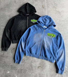 Sudadera con Capucha Personalizada de Alta Calidad, Tejido Waffle de Algodón Grueso, Lavado Ácido, Estilo Vintage, con Diseño de Pedrería, para Invierno - Product Image 1