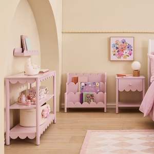 Cute White Scalloped Tiered Kids Wood <b>Bookcase</b> Tabletop Storage Organiser <b>Small</b> Wooden Bookshelf Rack For Nursery Room - Product Image 6