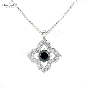 Collier pendentif personnalisé en diamant noir rond de 3 mm de qualité supérieure en or fin 14 carats, collier de mariage en grappe de diamants, lot en gros - Product Image 2