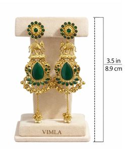 Polki Kashmiri Luxury Indian Traditional Long Gold Plated Crystal Rhinestone <b>Elephant</b> Ethnic Drop <b>Earrings</b> Certified Bridal - Product Image 3