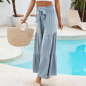 Pantalones Casuales de Verano para Mujer, Cintura Media, Formales, Ligeros, Transpirables, de Pierna Ancha - Product Image 5
