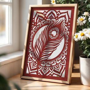 Arte de Pared Decorativo de Plumas de Pavo Real Hecho a Mano en Madera, Corte Láser, Enmarcado, para Colgar en Sala de Estar, Dormitorio, Oficina, Decoración del Hogar - Product Image 1