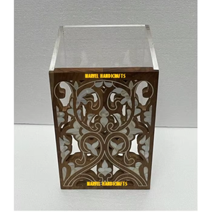 Mother of Pearl Wood Craft Waste Bin | Luxury Designer <b>Dustbin</b> | <b>Storage</b> Box | Eid Ramadan Decor | Wedding Home Hotel Decoration - Product Image 3