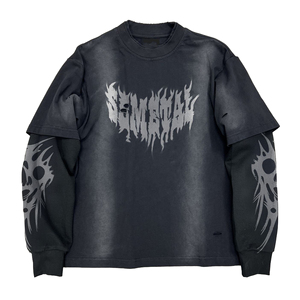 2026 Wholesale 100% Cotton Oversized Acid Wash Distressed T-<b>Shirts</b> High Quality <b>Waffle</b> Double Layer Long Sleeve Men T <b>Shirts</b> - Product Image 1