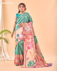 Colección Premium de Seda Paithani Pura con Patrón de Cuadros, Tejido Zari y Tejido Floral Grande, Pallu y Borde para Saree, Moda Femenina - Product Image 6