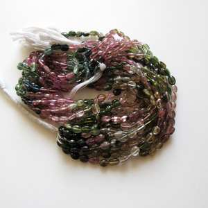 ลูกปัดทัวร์มาลีนสีชมพูเขียวธรรมชาติทรงรี เรียบเนียน รูปทรงแตงโม พลอยทัวร์มาลีนหลากสี ร้อยเป็นเส้น หินเม็ดเดี่ยว - Product Image 4