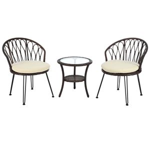 Ensemble de loisirs d'extérieur 2 pièces U_STYLE : Chaises individuelles en rotin avec table ronde en verre pour patios, balcons ou cours - Product Image 5