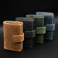 [Barang Murah] Dompet Kartu RFID Kulit Crazy Horse Vintage Castello Berkualitas Tinggi, Dompet Pintar Pria Tipis Terbuka 9 Warna