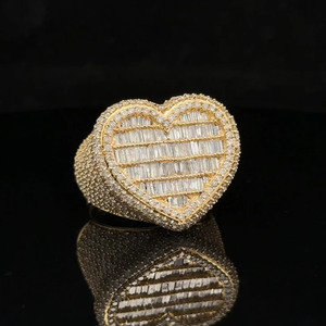 Heart Shape Baguette & Round Cut Moissanite Diamond Engagement <b>Ring</b> Hip Hop Style <b>Men</b> Valentine Gift 925 Sterling <b>Silver</b> Jewelry - Product Image 3