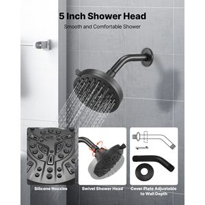 Set Doccia Completo da 5 Pollici con Soffione a Pioggia e 8 Impostazioni di Getto Regolabile, Rubinetto per Vasca da Bagno con Bocca di Scarico Inclusa - Product Image 5
