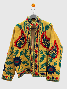 Veste à col mandarin brodée à la main avec des motifs floraux, manches longues, taille plus, en coton, pour femmes, style bohème chic, vêtements de printemps - Product Image 2