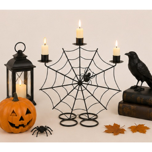 Halloween Decor Spider Web Black Metal <b>Candelabra</b> Iron Tealight Candle Holder for Home Spooky Party Table Centerpiece - Product Image 2