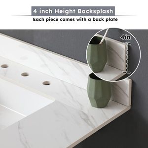 37 Inch White Marble Vanity Top Pre-Drilled Faucet Holes Rectangular Bathroom Vanity Top Undermount for Midd-sized Bathrooms - Product Image 3