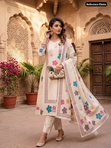 LAMOUNT Kurta de Seda Blanca con Pantalones y Dupatta, Diseño Tradicional Indio de Alta Calidad para Fiestas, Hecho a Mano, Venta al por Mayor para Mujeres - Product Image 1