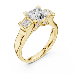 Bague solitaire à trois pierres en or 14K/18K avec diamant de laboratoire taille princesse 2,15 carats certifié IGI DEF VVS plaqué rhodium, style classique - Product Image 3