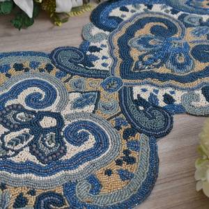 Chemin de table en tissu brodé floral oriental fait main, forme irrégulière, tapis décoratif pour table à manger - Product Image 3