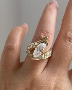 Bague de fiançailles Art Déco très prisée, style vintage, diamant de laboratoire taille Moval, cadeaux d'anniversaire, or massif 14 carats, clarté E/VS - Product Image 1