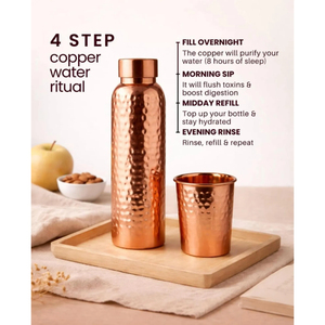 Pure Copper Water Bottle with Round Lid Hammered Copper Drinking Bottle for Daily Use Ayurvedic Copper Water Bottle for Wellness - Product Image 1