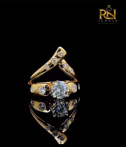 3 Piece Chevron Bridal <b>Stack</b> <b>Ring</b> 2 CT DEF Color Brilliant Cut Lab Grown Diamond Set Solid Gold Curved Nesting Band Unisex - Product Image 4