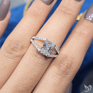 Elegant 2CT Radiant Lab Grown Diamond Engagement Bridal <b>Split</b> Pave Band 10K White Gold IGI Certified Proposal <b>Ring</b> - Product Image 2