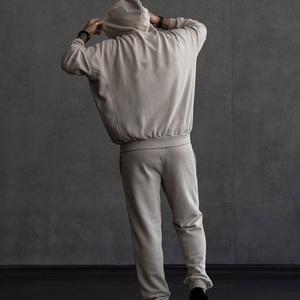 Ensemble de survêtement beige à capuche pour homme 2026 – Sweat-shirt et pantalon à fermeture éclair, coupe ample, couleur unie, décontracté, pour l'automne, 100 % coton, poids moyen - Product Image 2